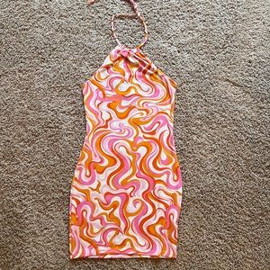 Orange pink & white patterned Mini dress